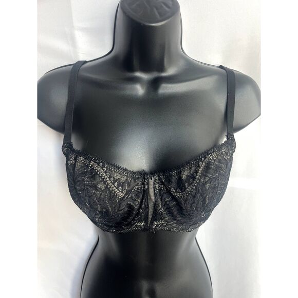Natori Black Lace Balconette Bra Size 34DDD Sexy Lingerie Romantic Classy - Picture 1 of 11